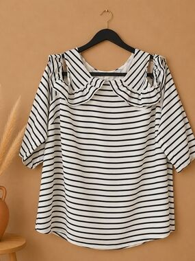 Maurices Black & White Striped Ruffle Collar Blouse